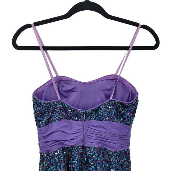 Hailey Logan Dress Mermaid Fairycore Netted Sequin Fit Flare Mini Purple 3/4 - Picture 9 of 13